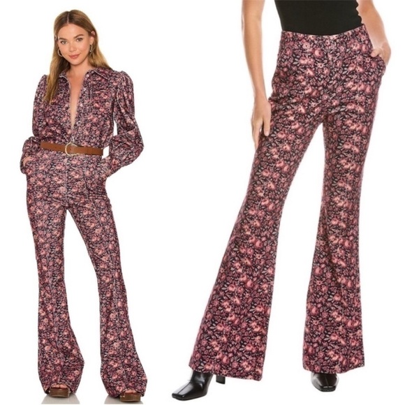 NEW! Loveshackfancy- Floral Meyerson Flared Pants In Blushing Berries Size 4 NWT - Picture 1 of 6